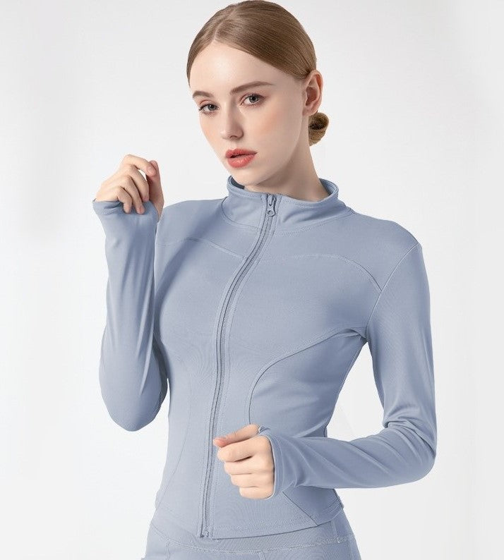 Ropa deportiva para mujer, chaqueta informal de cuello alto para correr, top ajustado de yoga de secado rápido