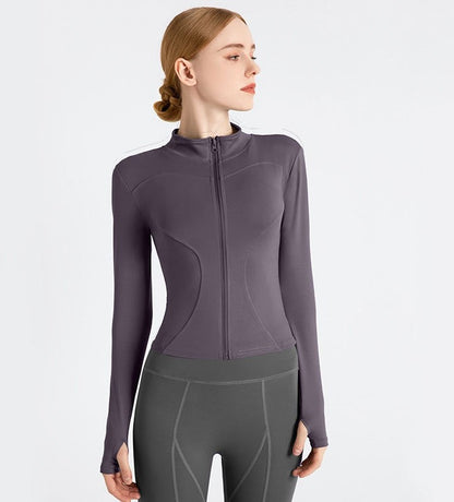 Ropa deportiva para mujer, chaqueta informal de cuello alto para correr, top ajustado de yoga de secado rápido
