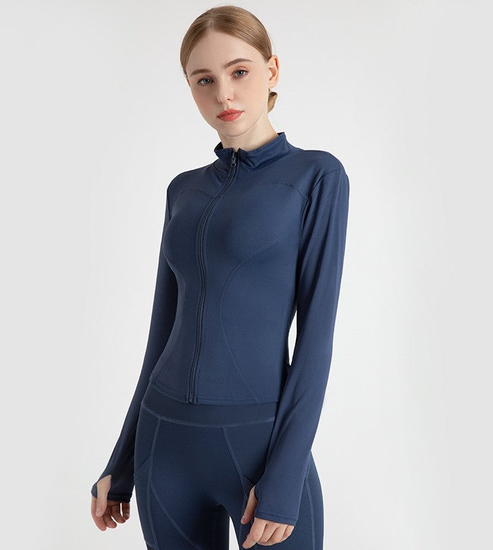 Ropa deportiva para mujer, chaqueta informal de cuello alto para correr, top ajustado de yoga de secado rápido