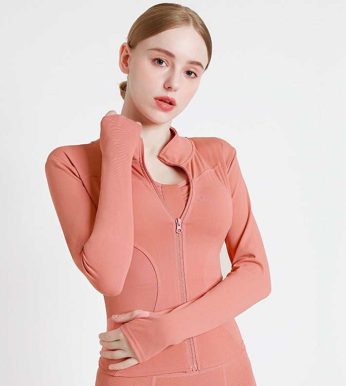 Ropa deportiva para mujer, chaqueta informal de cuello alto para correr, top ajustado de yoga de secado rápido