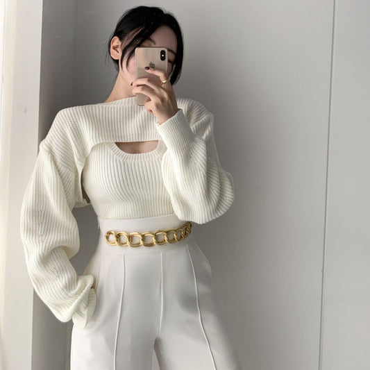 Women Elegant Edgy Autumn Temperament Slim Sweater Casual Two-Piece Set