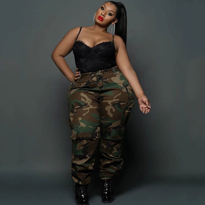 Plus Size Women Casual Sports Camouflage Print Pants Bottoms
