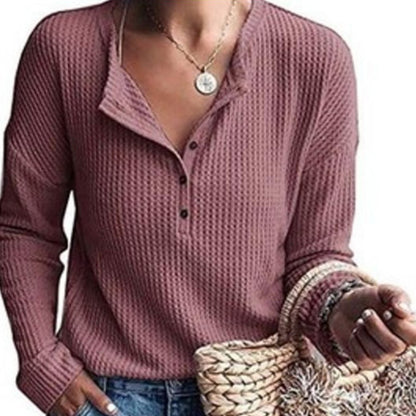 Autumn Winter Women Casual Solid Buttoned Long Sleeve Top