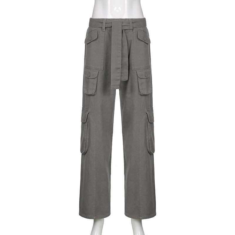 Pantalones cargo holgados de cintura baja para mujer, estilo vintage, con bolsillos