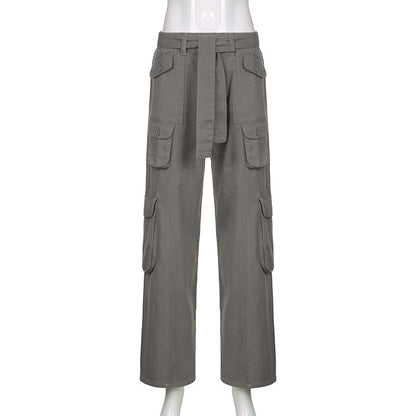 Pantalones cargo holgados de cintura baja para mujer, estilo vintage, con bolsillos