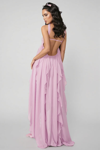 Chic Purple Irregular Ruffled Maxi Dress