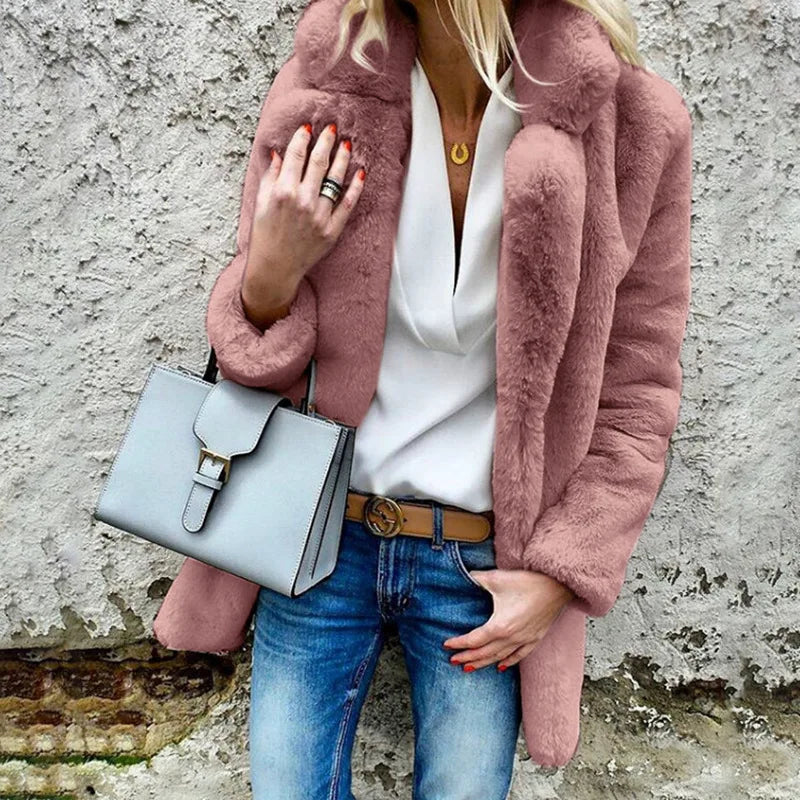 2025 Autumn Winter New Long Sleeve Polo Collar Women Fur Coat