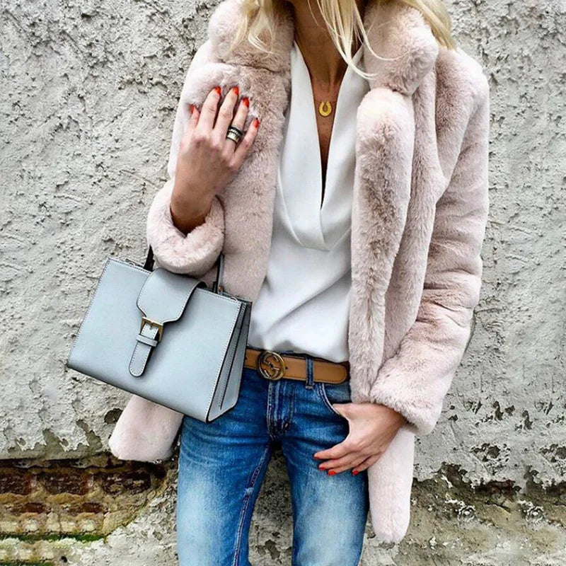 2025 Autumn Winter New Long Sleeve Polo Collar Women Fur Coat