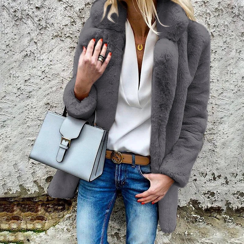 2025 Autumn Winter New Long Sleeve Polo Collar Women Fur Coat
