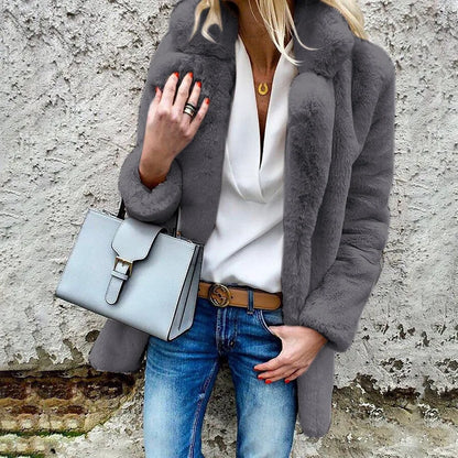 2025 Autumn Winter New Long Sleeve Polo Collar Women Fur Coat
