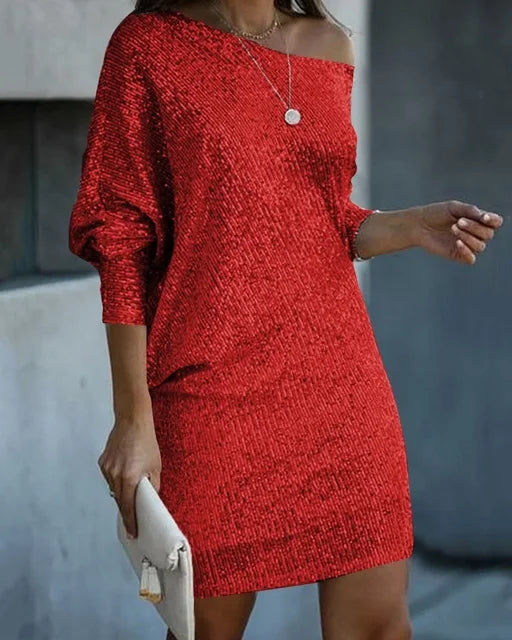 Elegante vestido de lentejuelas con cuello vuelto para mujer | Ideal para primavera/verano