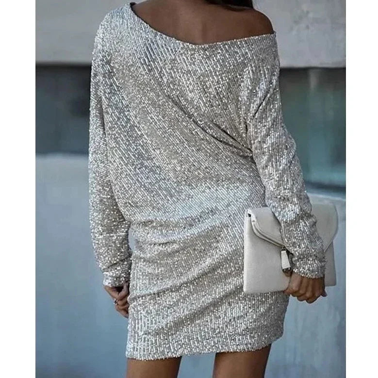 Elegante vestido de lentejuelas con cuello vuelto para mujer | Ideal para primavera/verano