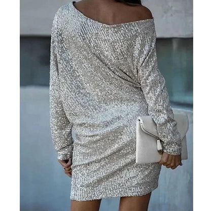 Elegante vestido de lentejuelas con cuello vuelto para mujer | Ideal para primavera/verano