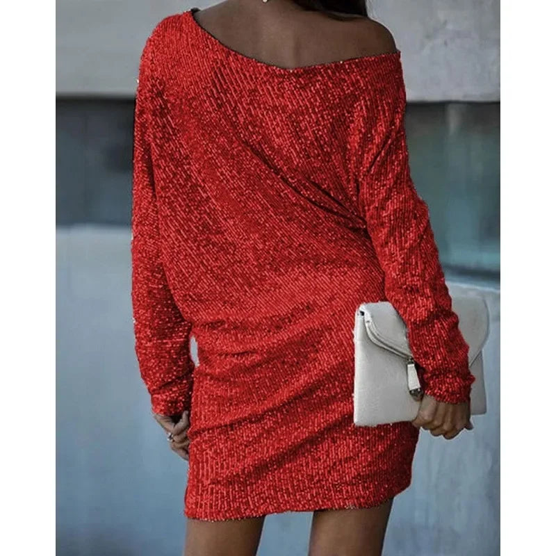 Elegante vestido de lentejuelas con cuello vuelto para mujer | Ideal para primavera/verano