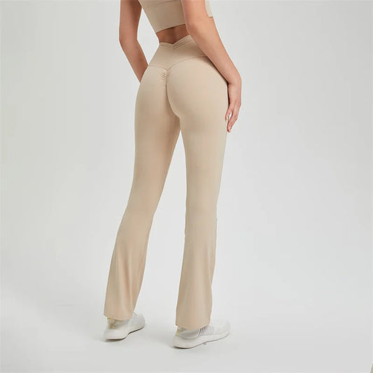 Push Up Gym Pants Women V Back Scrunch Flared Fitness Yoga Sports Leggings
