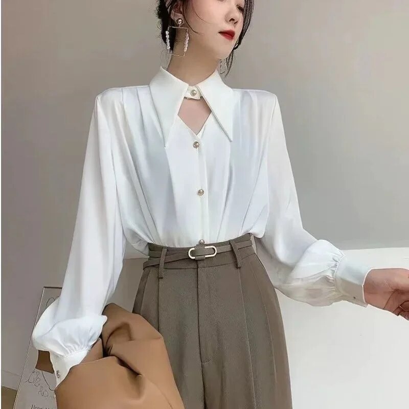 Blusa elegante con cuello vuelto y aberturas para mujer con botones | Ideal para primavera/verano