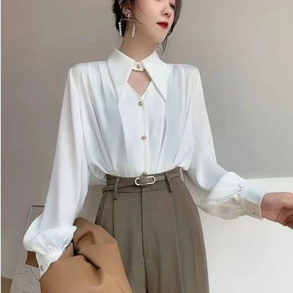 Blusa elegante con cuello vuelto y aberturas para mujer con botones | Ideal para primavera/verano