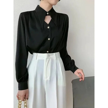 Blusa elegante con cuello vuelto y aberturas para mujer con botones | Ideal para primavera/verano