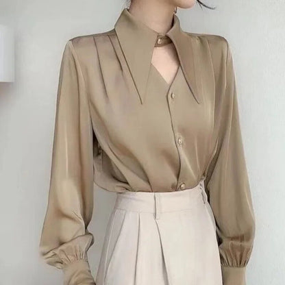 Blusa elegante con cuello vuelto y aberturas para mujer con botones | Ideal para primavera/verano