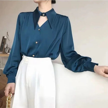 Blusa elegante con cuello vuelto y aberturas para mujer con botones | Ideal para primavera/verano