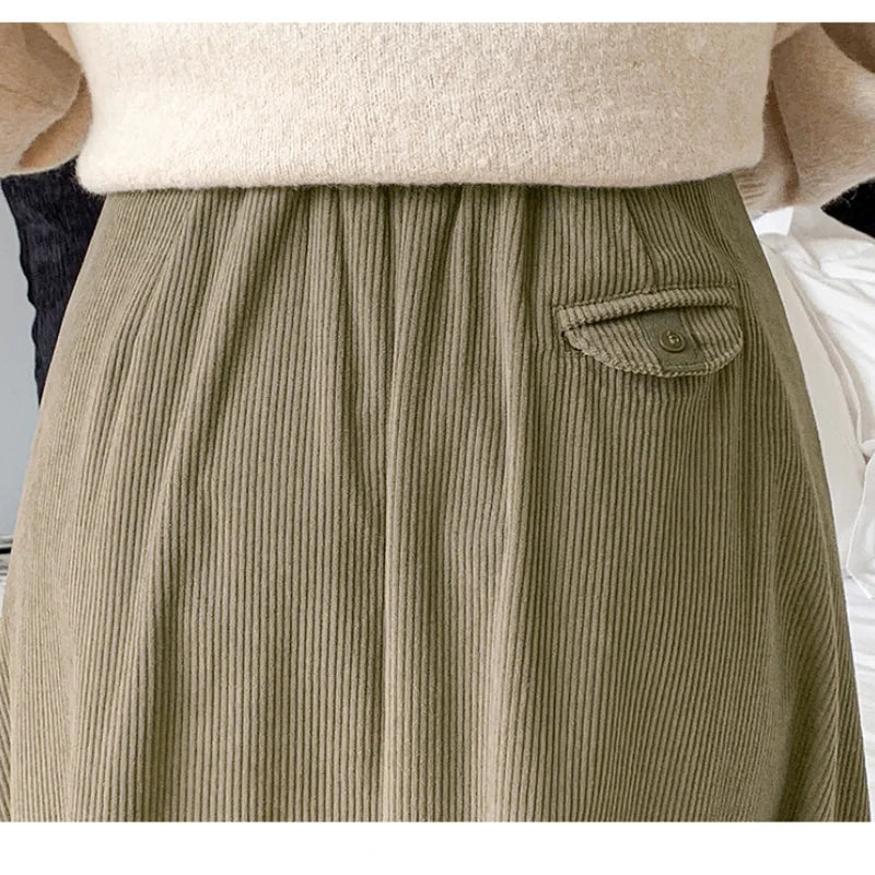 FashionSierra - 2025 New Autumn Winter Corduroy Womens Fashion High Waist Ball Gown Korean Ladies Casual Long Skirt