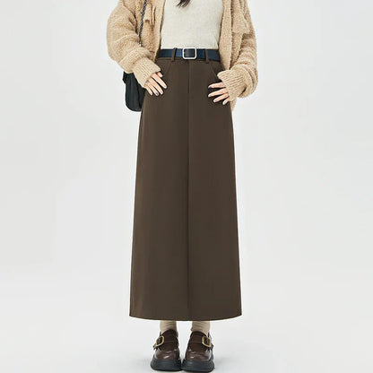 2025 New Autumn Winter Wool Blend Long Womens Fashion High Waist A-line Midi Ladies Elegant Woolen Skirt