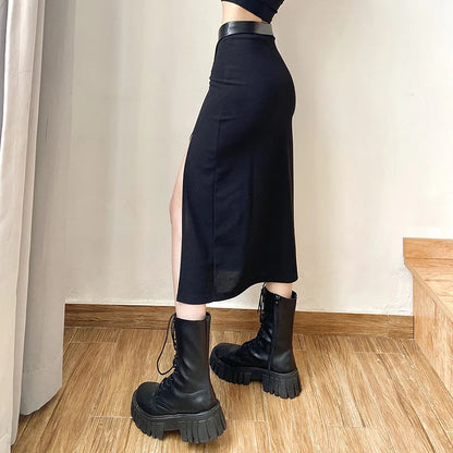 2025 New Black Sexy Irregular Women Summer Charm Split Long Slim Party Bodycon Skirt