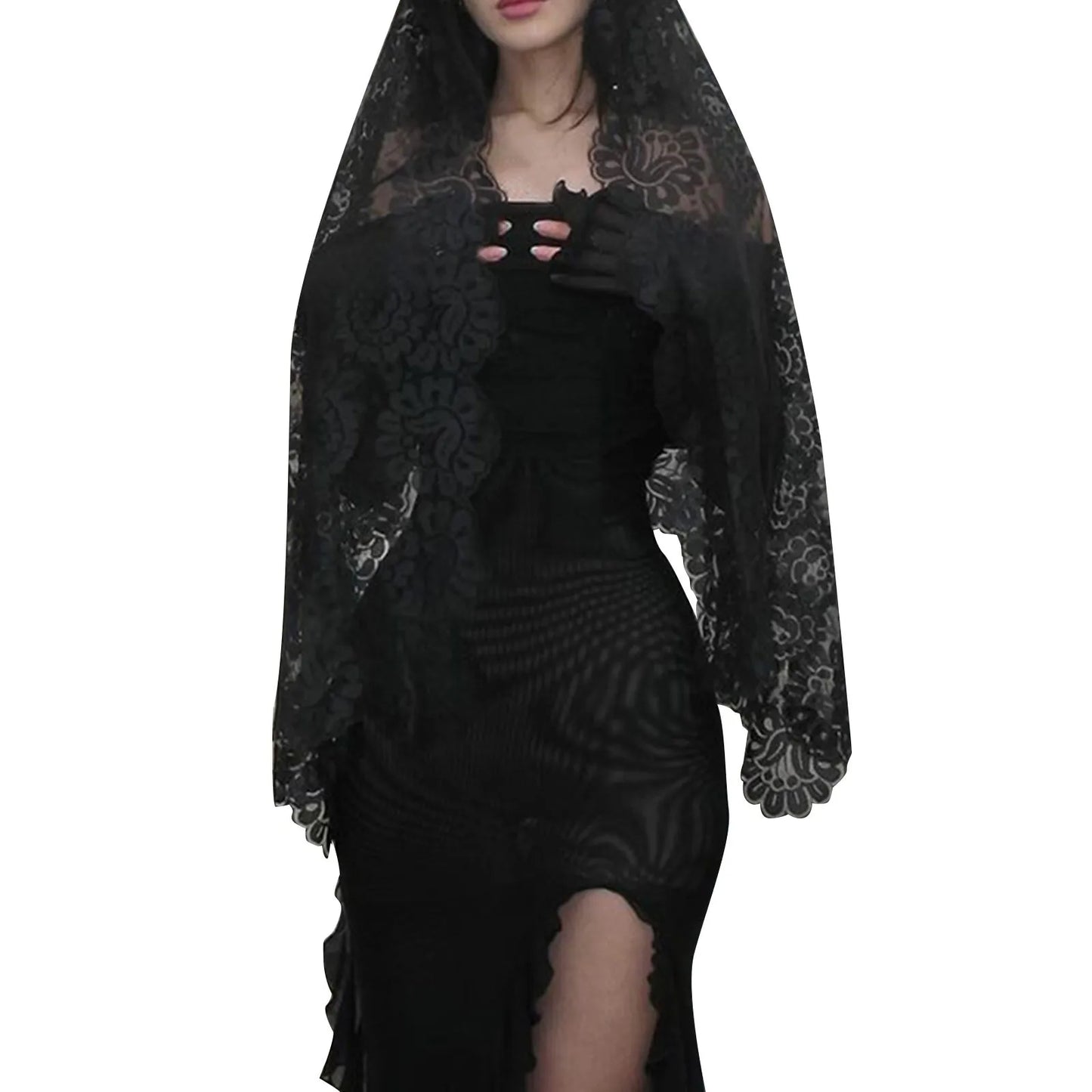 FashionSierra - 2025 New European And American Gothic Dark Fashion Man Slim One Shoulder Mesh Long Women Casual Summer Dress