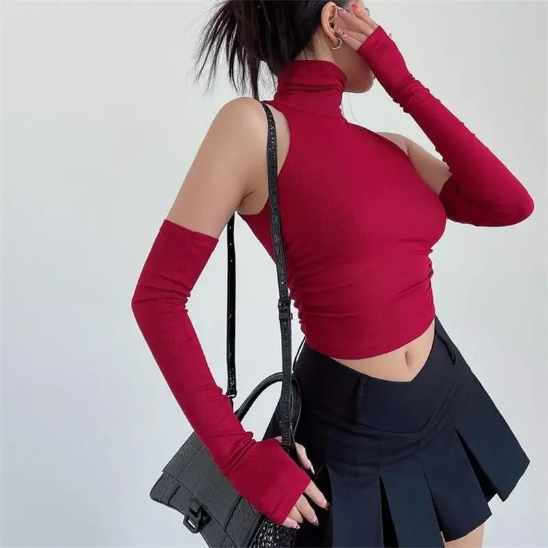 2025 New Spicy Girls Y2k Tops Oversleeve Sexy Turtleneck Tank Top for Women&#8217;s Slim Fit Short tshirt Skinny Streetwear Crop Top