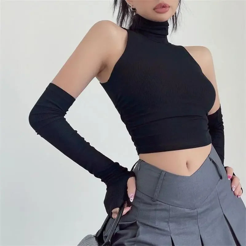 2025 New Spicy Girls Y2k Tops Oversleeve Sexy Turtleneck Tank Top for Women&#8217;s Slim Fit Short tshirt Skinny Streetwear Crop Top