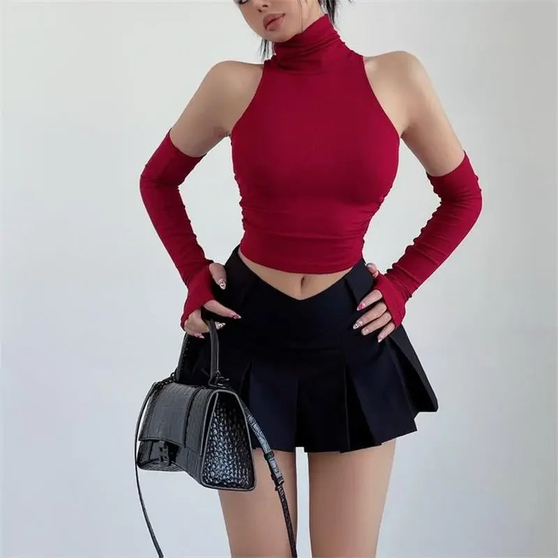 2025 New Spicy Girls Y2k Tops Oversleeve Sexy Turtleneck Tank Top for Women&#8217;s Slim Fit Short tshirt Skinny Streetwear Crop Top