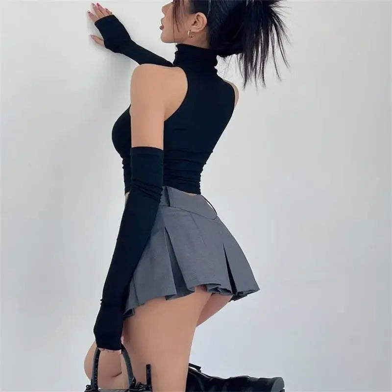 2025 New Spicy Girls Y2k Tops Oversleeve Sexy Turtleneck Tank Top for Women&#8217;s Slim Fit Short tshirt Skinny Streetwear Crop Top