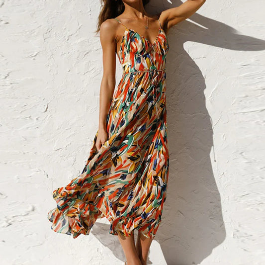 DressBetty - 2024 Summer Fashion Elegant V-Neck Backless Sling Boho Dress
