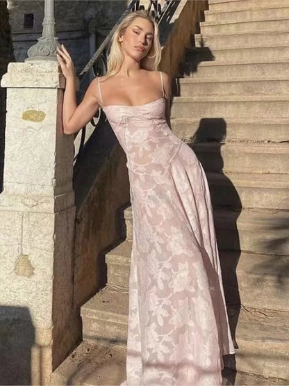 2025 Summer New Dresses For Women Spaghetti Strap Lace Hollow Out Low Cut Sexy A-lin Long Dress Beach Vacation Fashion Vestidos