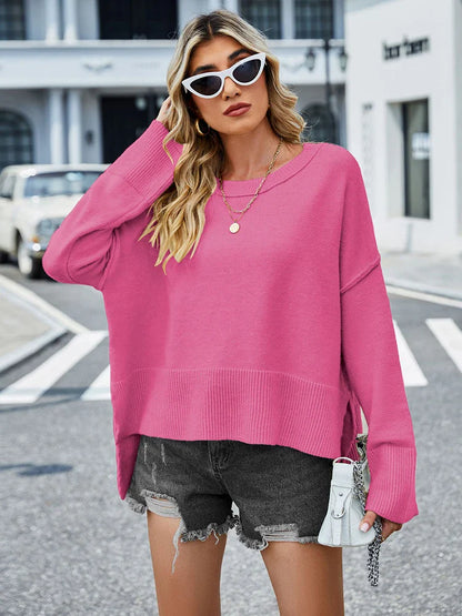 2025 Winter New Round Neck Women's Christmas Bell Sleeve Solid Color Casual Pullover Sweater
