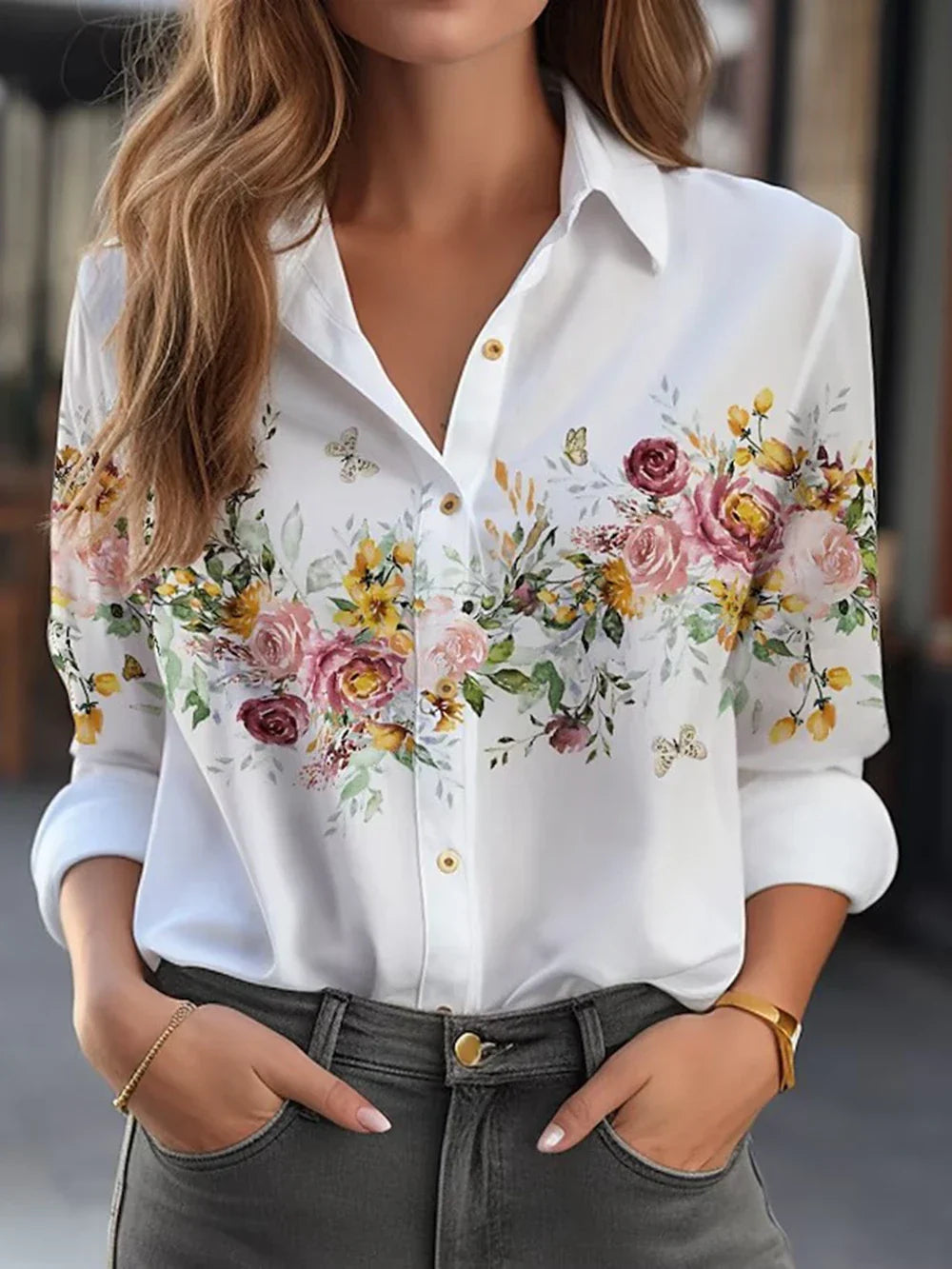 FashionSierra Flower 3D Print High Quality Long Sleeve Fashion Large Size Female Blouse