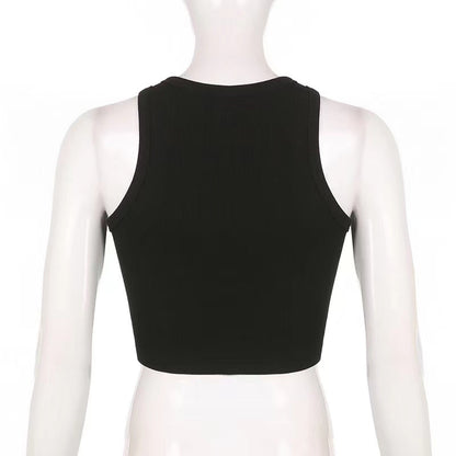 Sleeveless crewneck abstract contrast print crop top