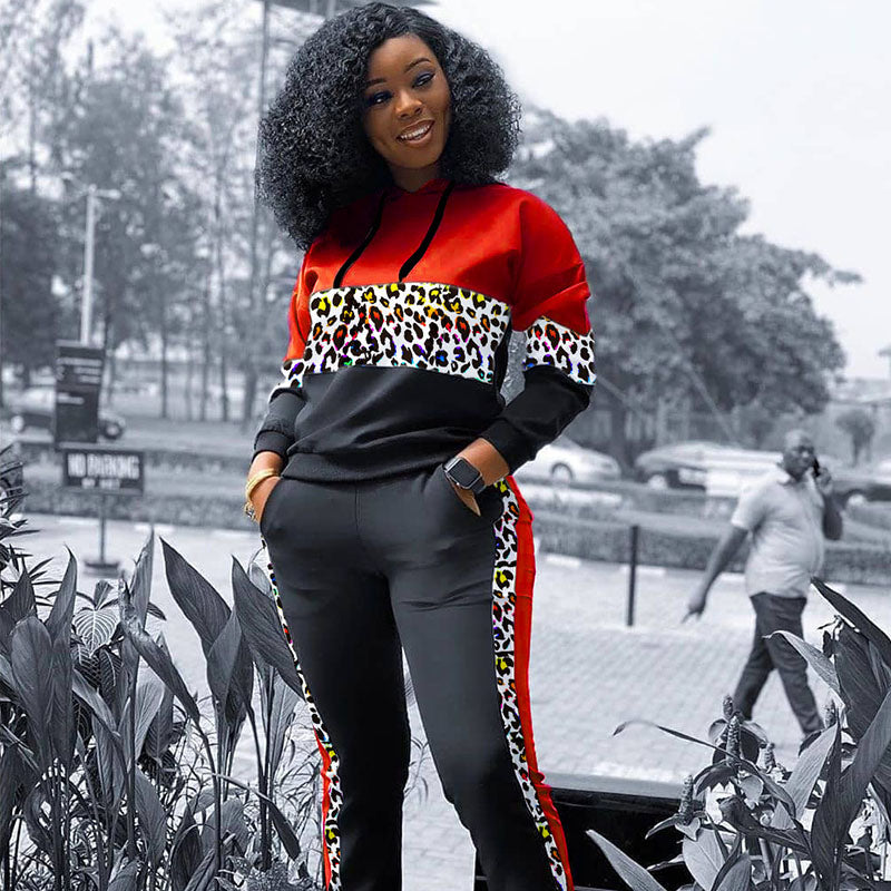 Conjunto de sudadera y pantalones deportivos informales con estampado de leopardo para mujer