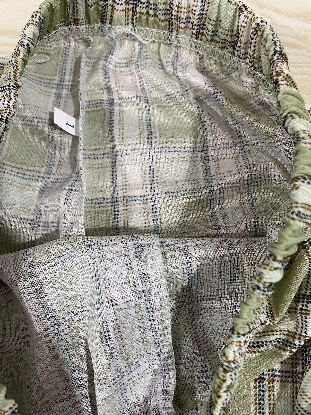 Women Edgy Summer High Waist Straight Plaid Loose Casual Wide Leg Pants