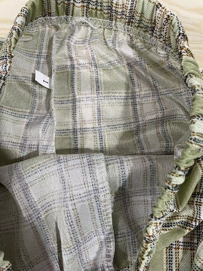 Women Edgy Summer High Waist Straight Plaid Loose Casual Wide Leg Pants