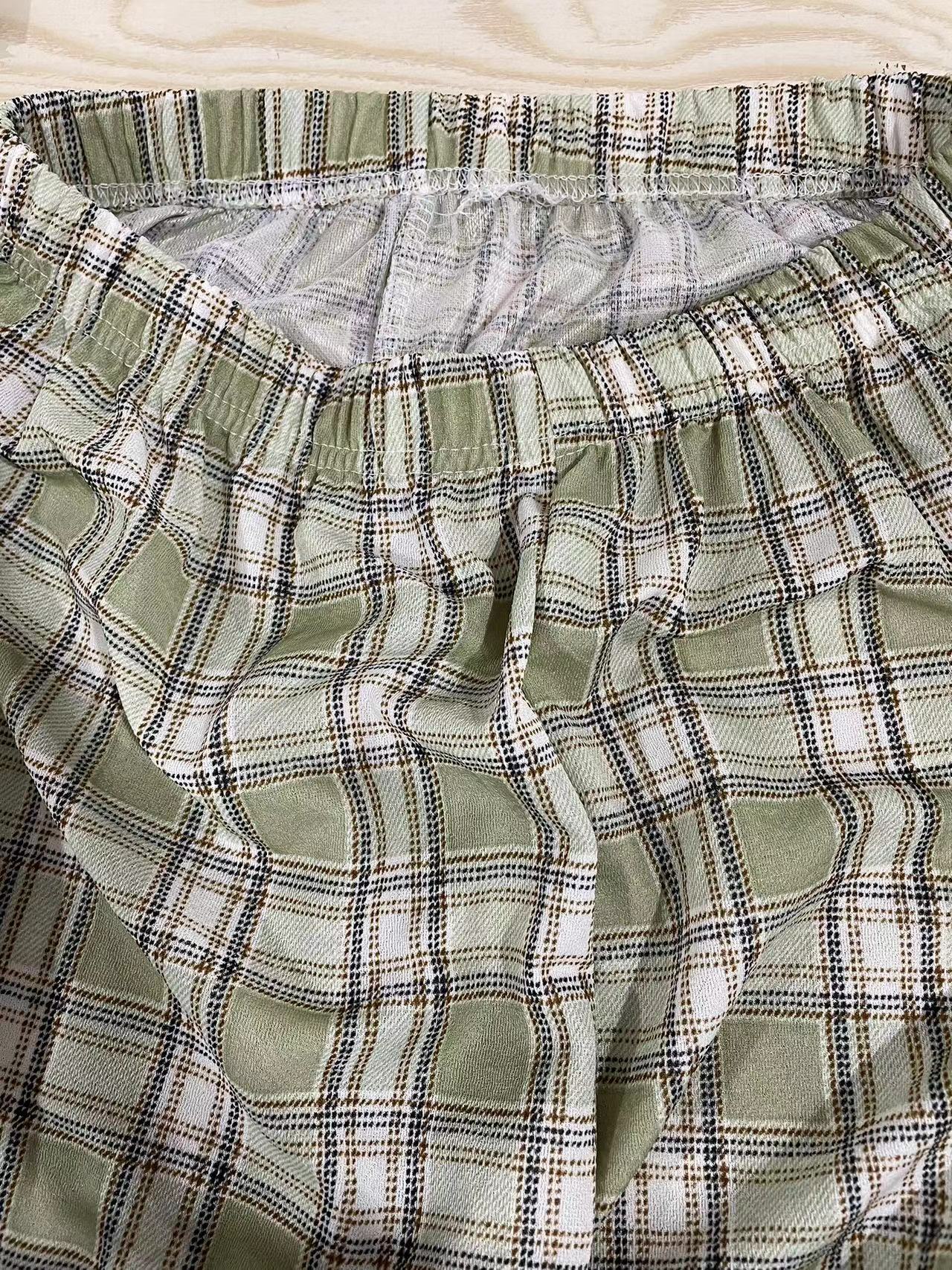 Women Edgy Summer High Waist Straight Plaid Loose Casual Wide Leg Pants