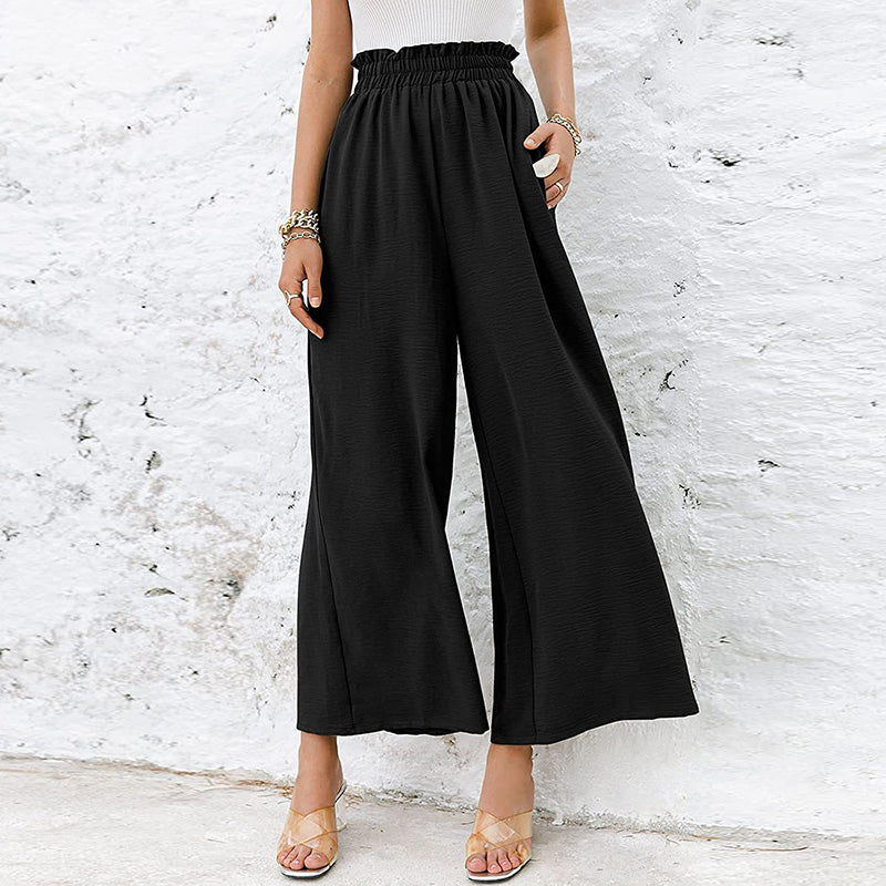 Summer Women Solid Color High-Waisted Loose Casual Wide-Leg Pants