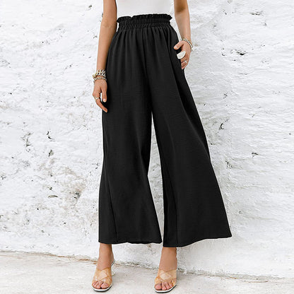 Summer Women Solid Color High-Waisted Loose Casual Wide-Leg Pants