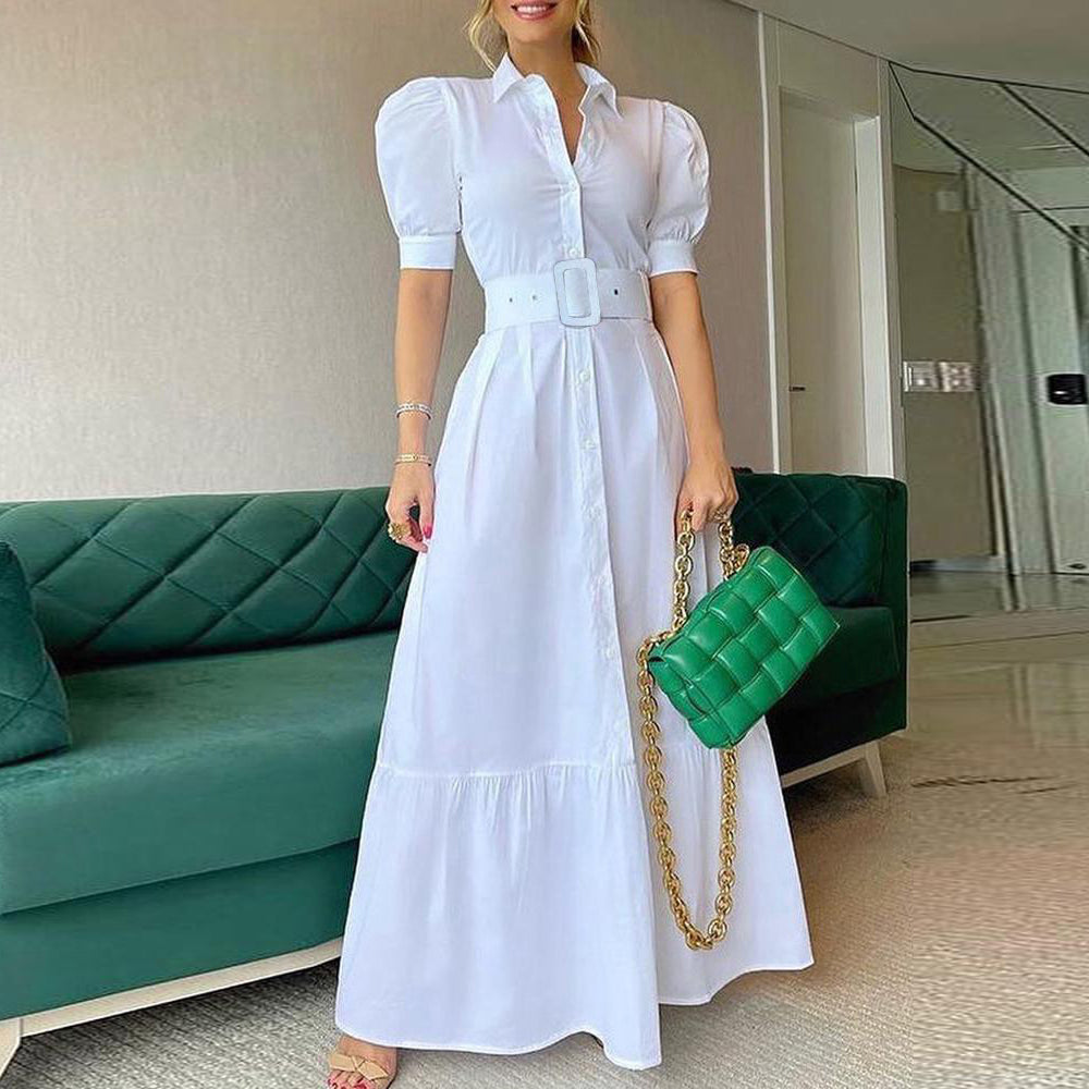 Women'S Casual Solid Color Dress With Belt