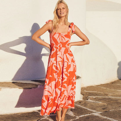 Vestido casual sin mangas con estampado y espalda descubierta para mujer