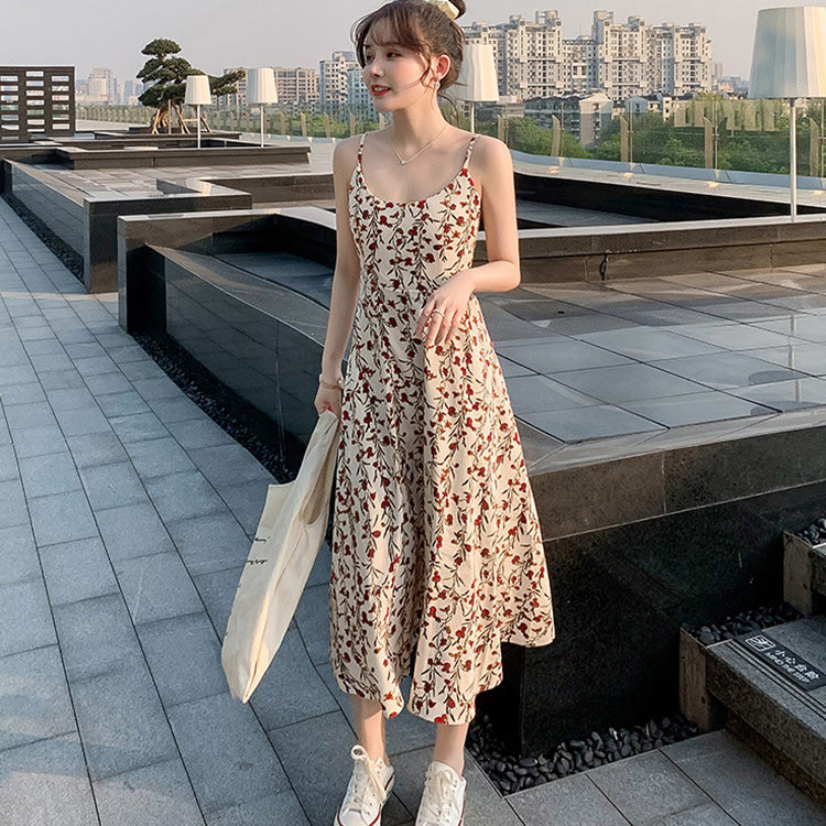 Women Casual Vacation Floral Print Spaghetti Strap Midi Dress