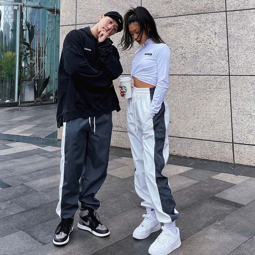 Fashion Casual Women'S Retro Color Blocking Spliced Sports Loose Pants