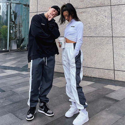 Fashion Casual Women'S Retro Color Blocking Spliced Sports Loose Pants