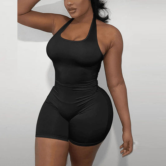Plus Size Women Casual Solid Color Basic Athleisure Rompers