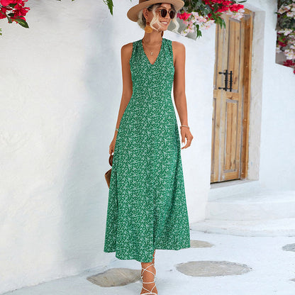 Women'S Casual Floral Print V-Neck Summer Vacation Dress